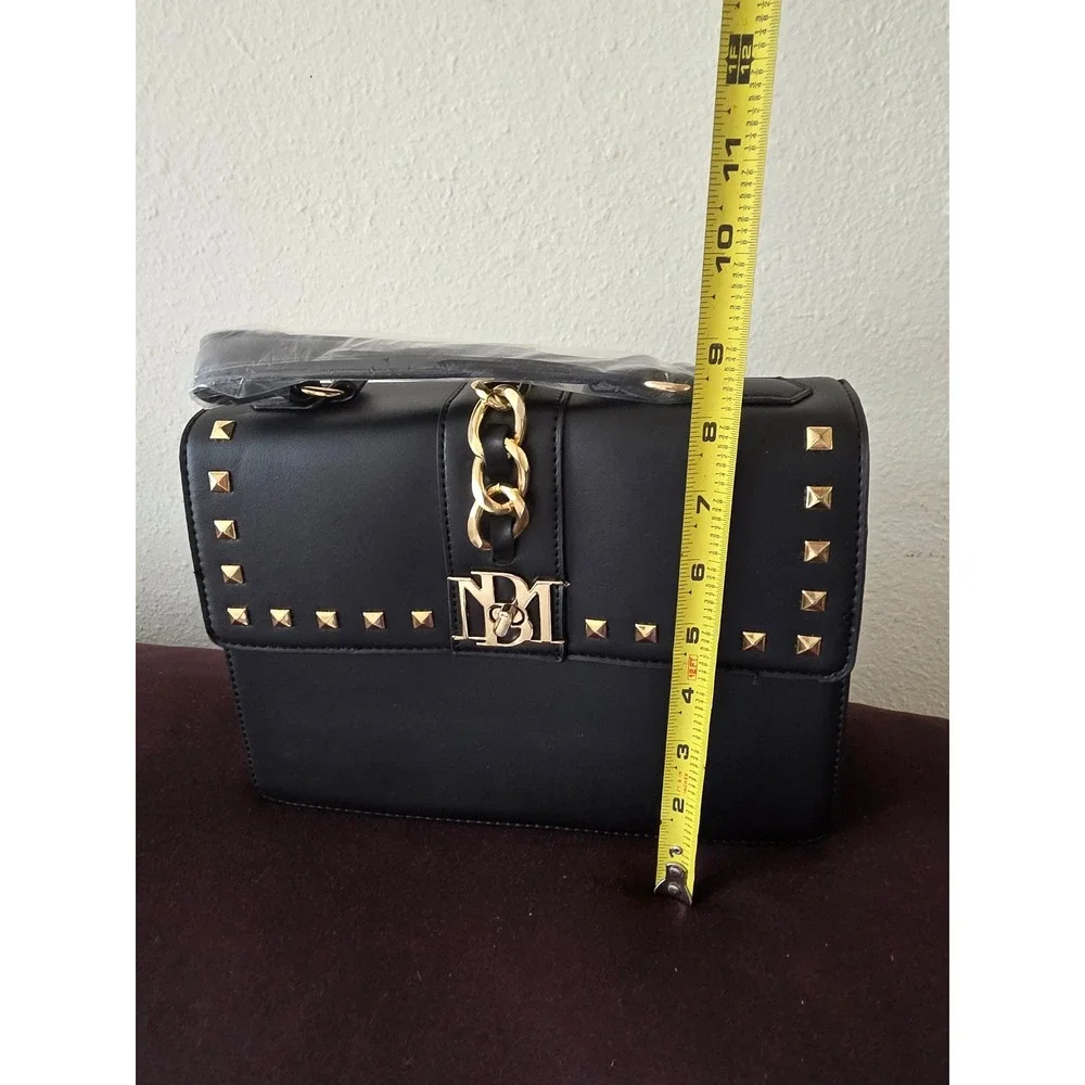 Badgley Mischka Black Vegan Leather Studded Crossbody Bag BM-4182 New